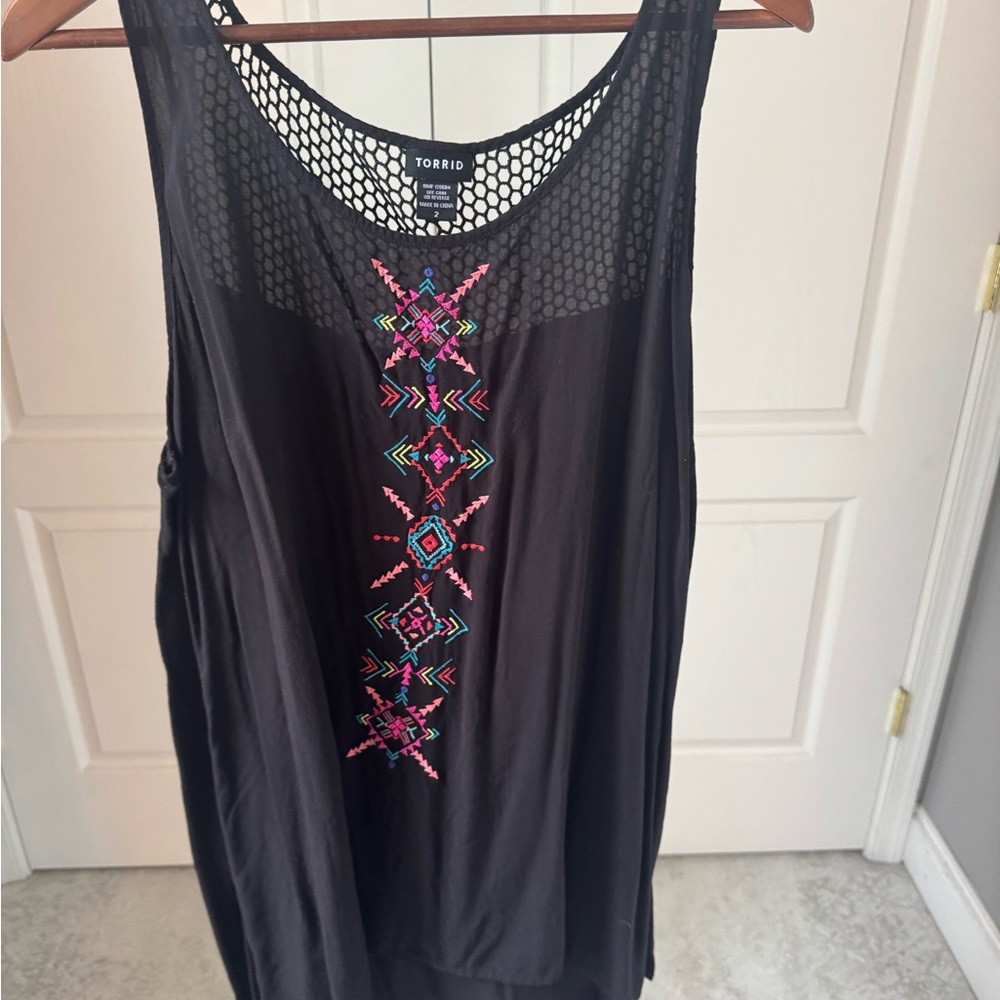 Torrid Black Tank Top with Colorful Embroidery